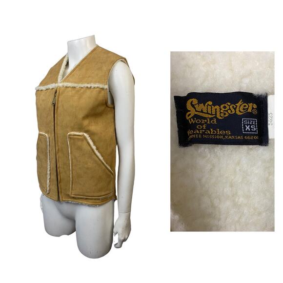 Vintage 1970s Faux Suede Zip Up Vest Jacket Shearling Lined / Women’s XS - Picture 6 of 7